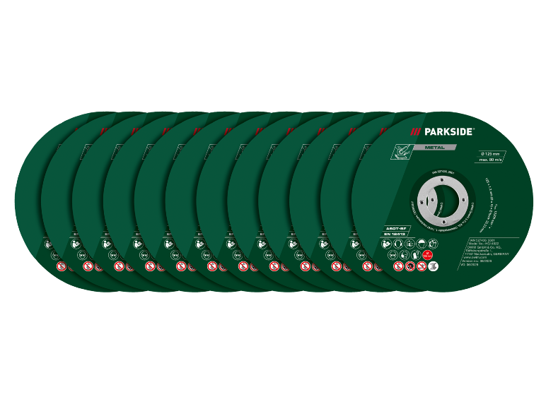 Tien doorslijpschijven voor metaal, 125 mm diameter, voor metaalbewerking.