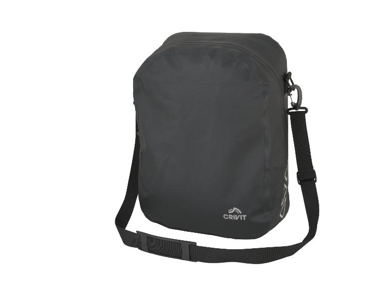 Zwarte Crivit waterdichte schoudertas met riem en clip.