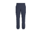 Donkerblauwe cargobroek met zijzakken en elastische tailleband.