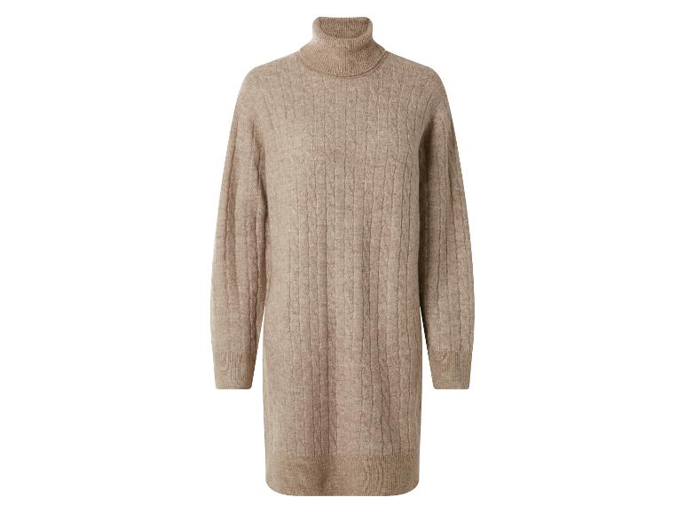 Beige gebreide coltrui jurk met kabelpatroon