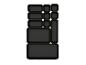 Set van zwarte, modulaire lade-organizers in verschillende maten.