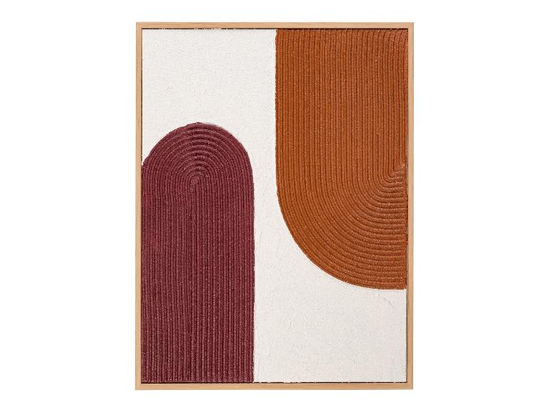 Abstract schilderij met boogvormige vormen in bruin en bordeaux op een witte achtergrond.