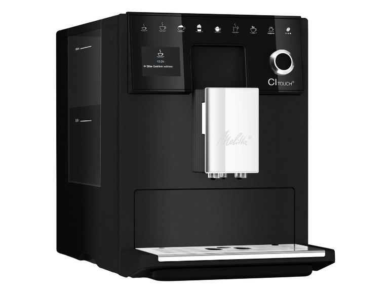 Zwart Melitta CI Touch koffiezetapparaat met display en bedieningspaneel.