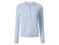 Lichtblauw damesvest met lange mouwen en knopen.