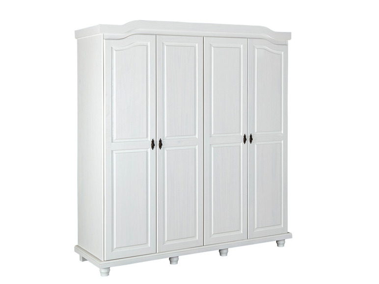 Witte houten kledingkast met vier deuren.