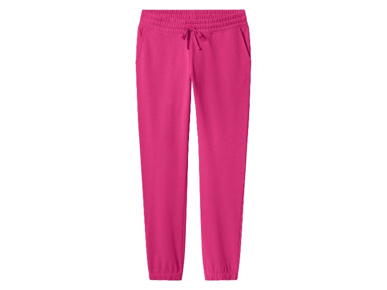 Fuchsia joggingbroek met trekkoord in de taille en zijzakken.
