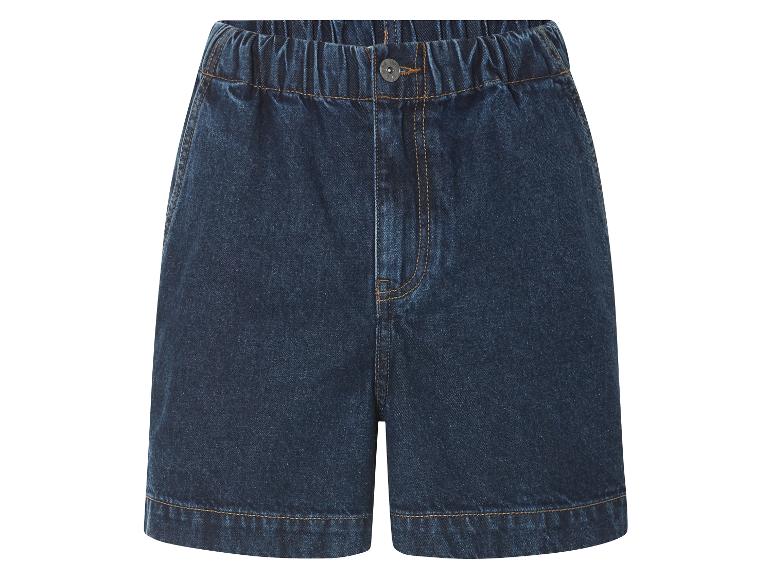 Donkerblauwe denim shorts, casual style.