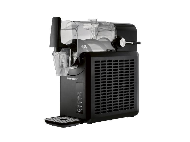 Zwarte SilverCrest slushmachine met doorzichtige containers en bedieningspaneel.