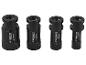 Vier zwarte diamantboren in verschillende maten, van 18mm tot 35mm.