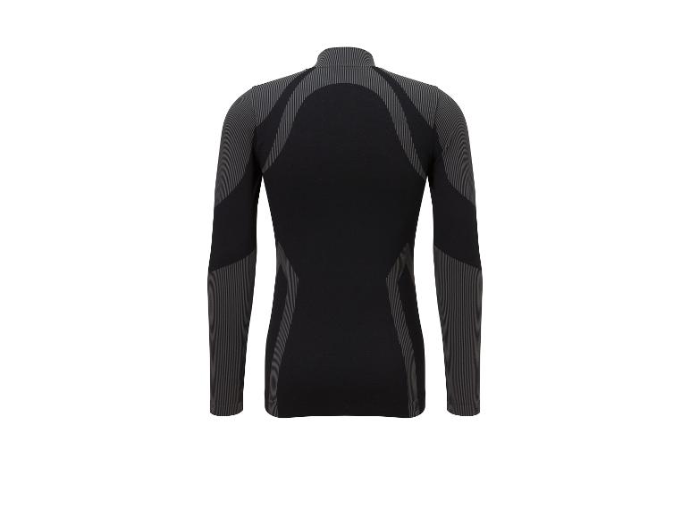 Zwart sportshirt met lange mouwen en grijze gestreepte details.