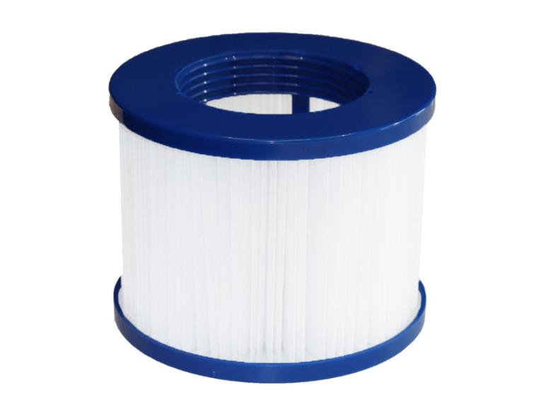 Wit zwembadfilter met blauwe boven- en onderrand