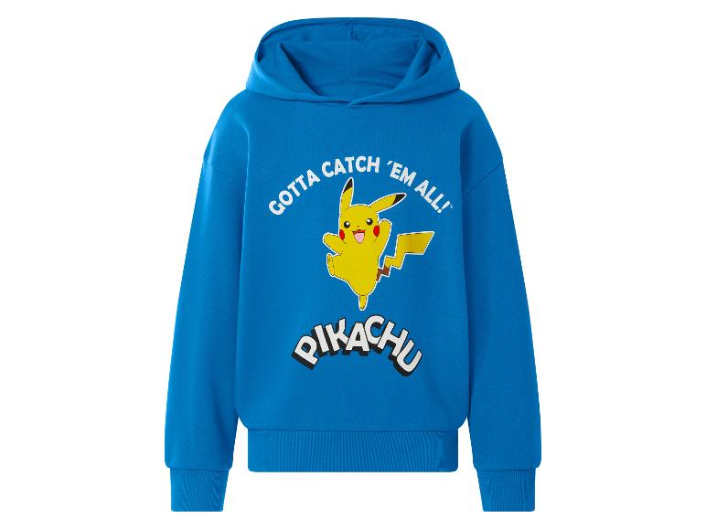 Blauwe hoodie met gele cartoonprint en de tekst 'GOTTA CATCH 'EM ALL! PIKACHU'