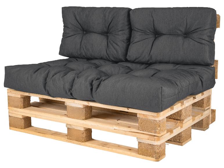 Palletbank met donkergrijze kussens