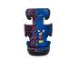 Blauwe kinderautostoel met Mickey Mouse-thema.
