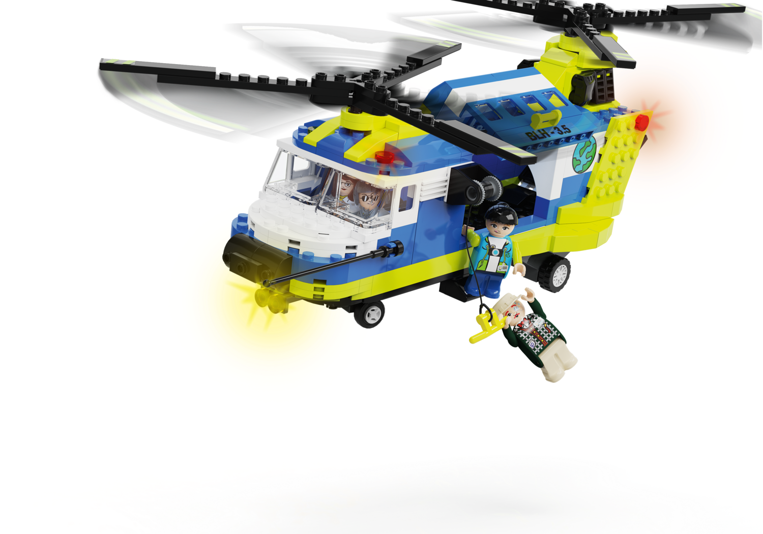 LUPILU Clippys Set M: Polizeitruck / Brandweer ladderwagen / Onderzoekshelikopter / Takelwagen / Vrachtwagen (Helikopter)