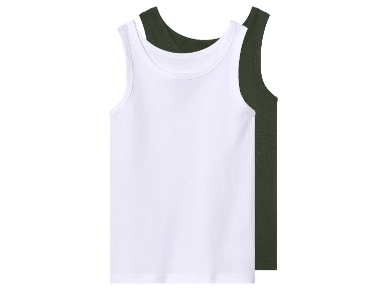 Twee tanktops, een witte en een olijfgroene.