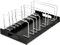 Zwarte metalen pan- en dekselorganizer met chromen draadverdelers