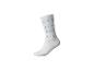 Witte sok met blauwe letters D E F, K L M, R S T, X Y Z