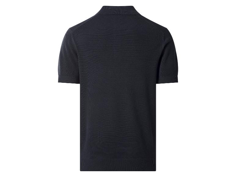 Donkerblauw gebreid poloshirt met korte mouwen voor heren, achterkant