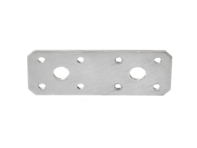 Rechthoekige metalen verbindingsplaat met montagegaten van verschillende afmetingen.