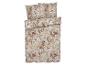 Dekbedovertrekset met bloemenpatroon in beige en bordeaux tinten.