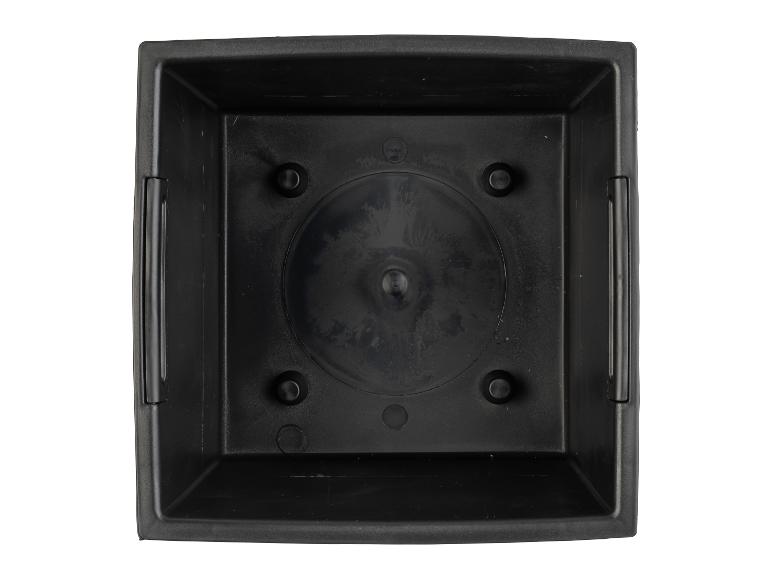 Zwarte vierkante bloempot van bovenaf gezien