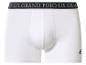 Witte boxershorts met zwarte elastische tailleband met tekst en ruiterlogo.