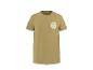 Kaki T-shirt met een witte ronde 'summer wave' afbeelding op de borst.