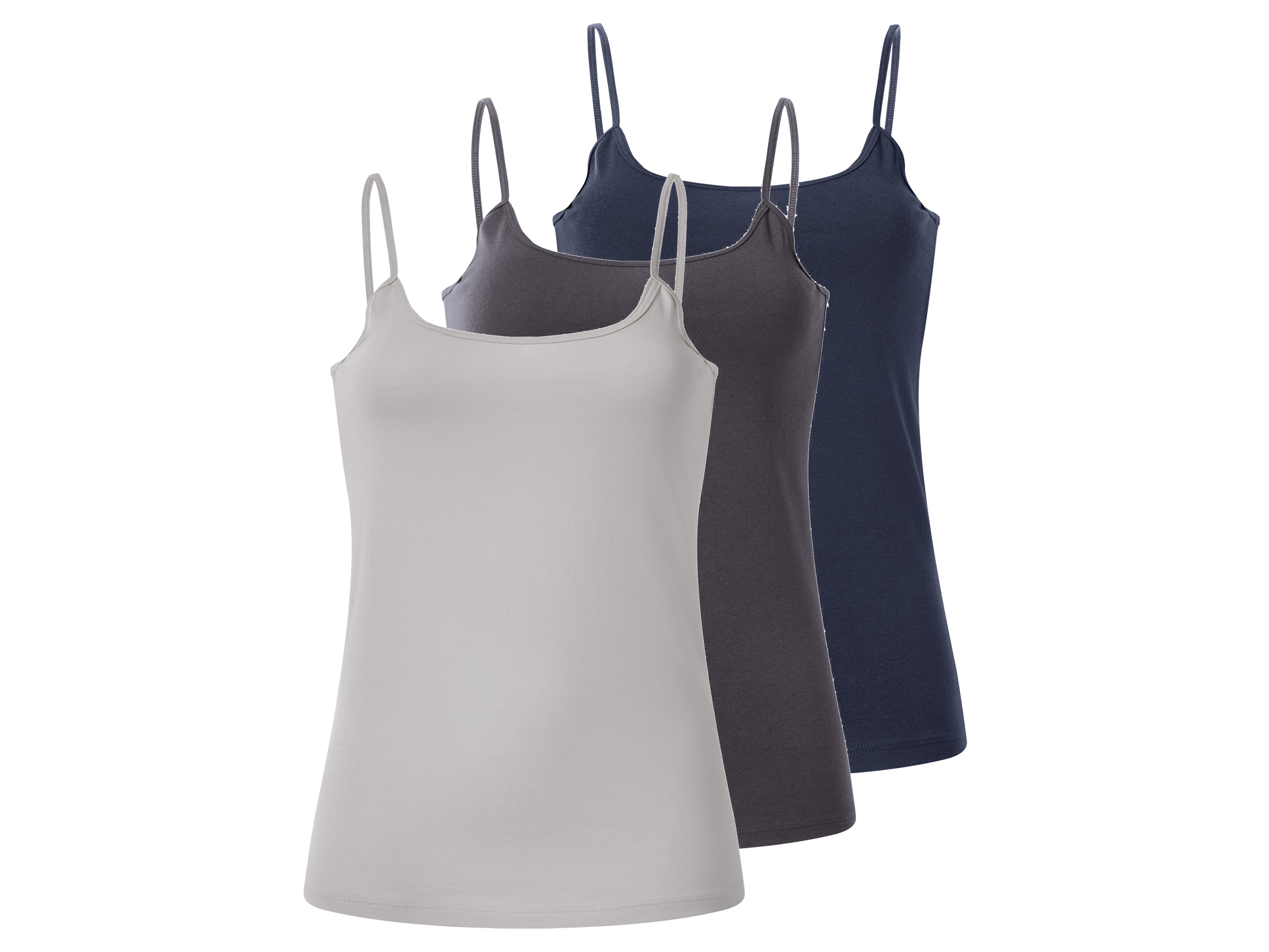 esmara Set van 3 dames spaghettitops (Donkerblauw/grijs, L (44/46))