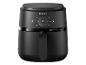 Zwarte airfryer met digitaal display dat 180°C en 'RapidAir Technology' toont.