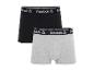 2-pack Reebok boxershorts, één zwart en één gemêleerd grijs.