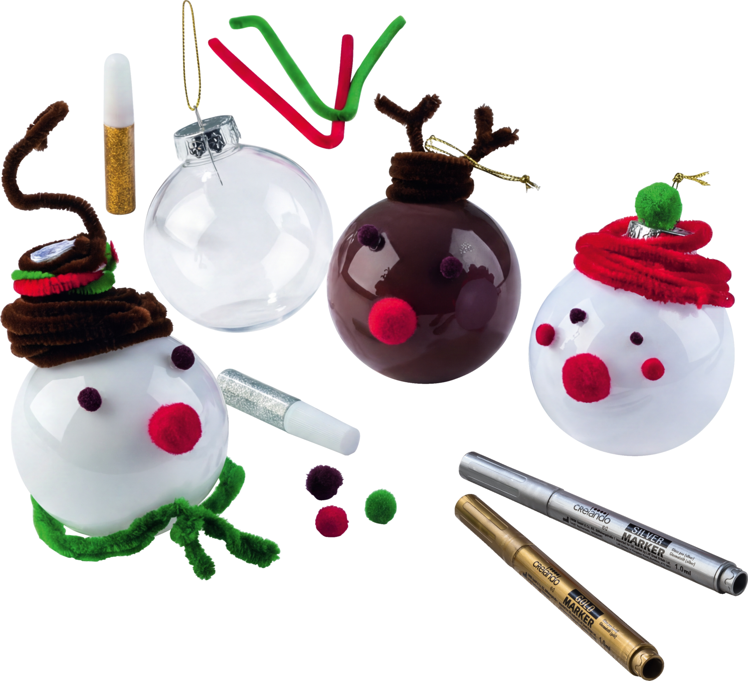 CRELANDO Kerstballen schilder- en knutselset (Set met stiften)