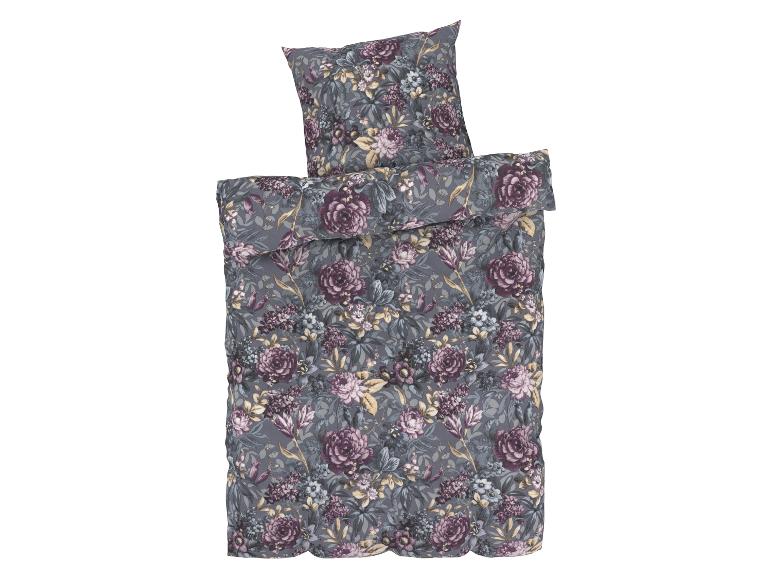 Grijze beddengoedset met bloemenprint.