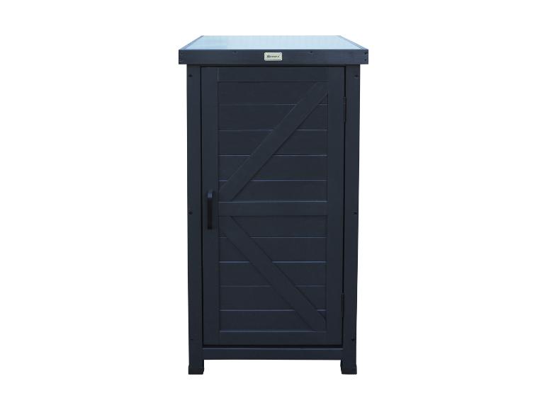 Donkerblauwe buitenkast met één deur en een HADAOU-logo.