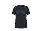 Zwart sport T-shirt met een blauw grafisch ontwerp op de voorkant.