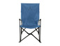 Een blauwe campingstoel met een 'X' logo.