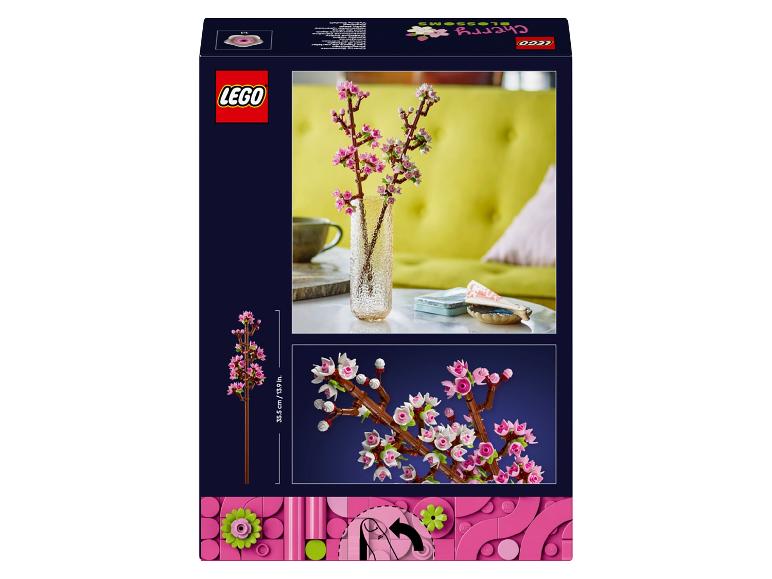 Achterkant van de LEGO® Creator 40725 Kersenbloesems doos met afmetingen en details.