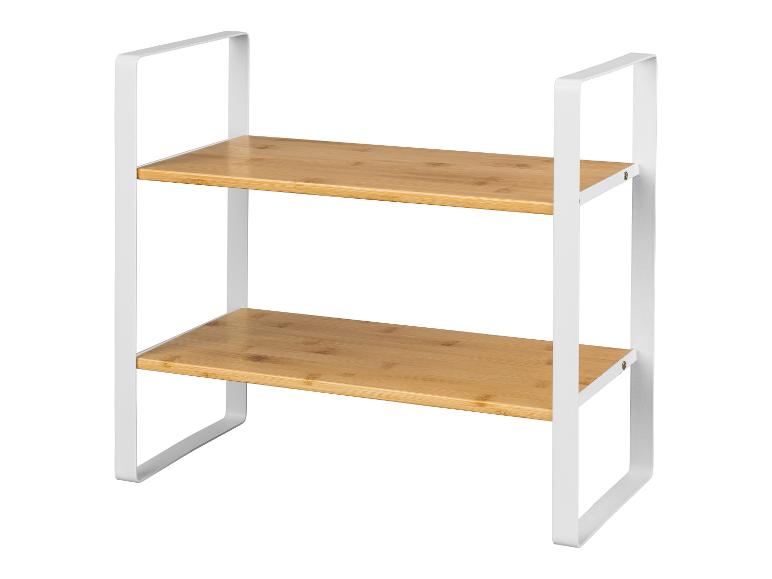 Twee-laags bamboe rek met wit metalen frame