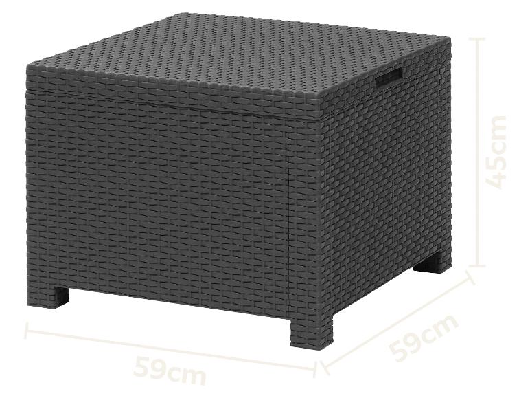 Donkergrijze vierkante opbergbox van rotanlook, 59x59x45 cm.