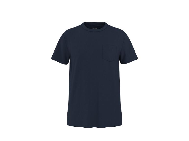 Donkerblauw heren T-shirt met korte mouwen en borstzak.