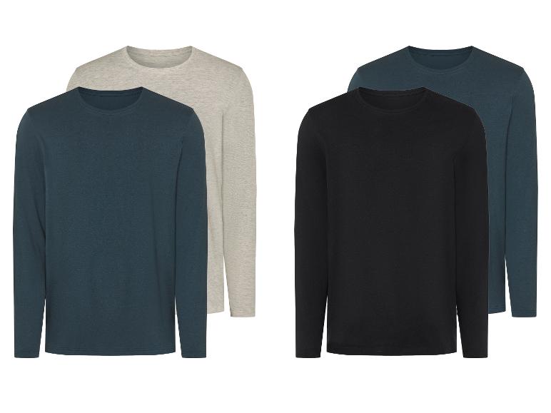 Twee heren longsleeves, één grijs en één donkerblauw.