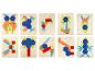 10 houten puzzels met kleurrijke geometrische vormen die dieren en objecten voorstellen.