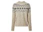 Beige trui met zwart-wit Fair Isle patroon.