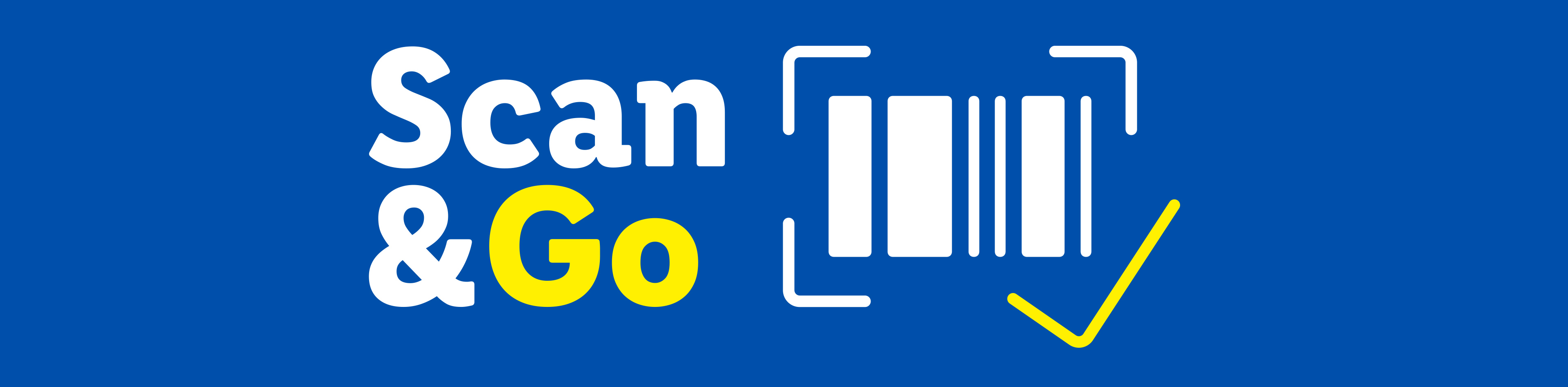 Een logo met de tekst 'Scan & Go' en een barcode-icoon met een vinkje.