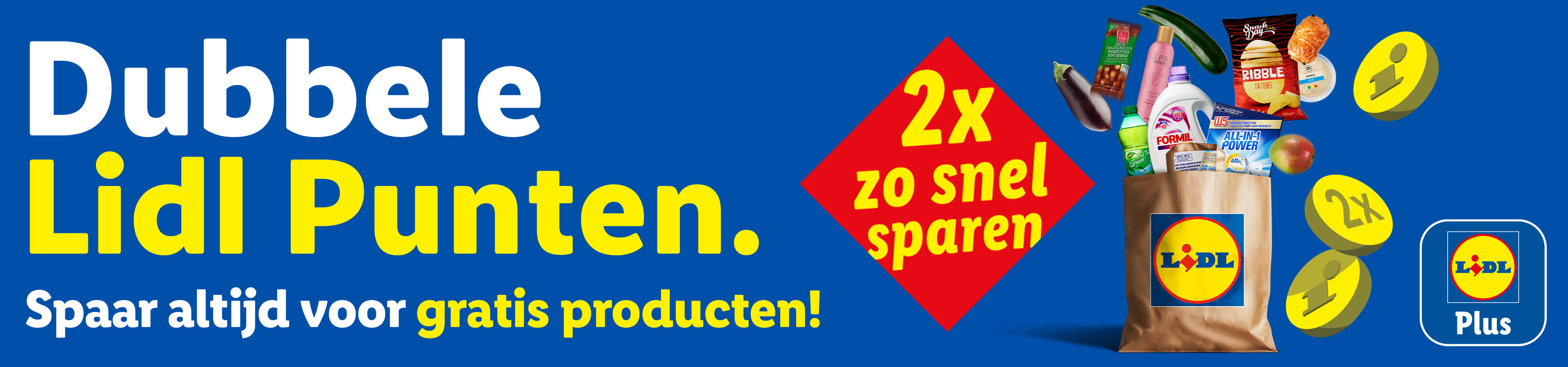 Nu twee keer zo snel sparen voor Lidl Punten. Spaar altijd voor Lidl Punten met Lidl Plus.