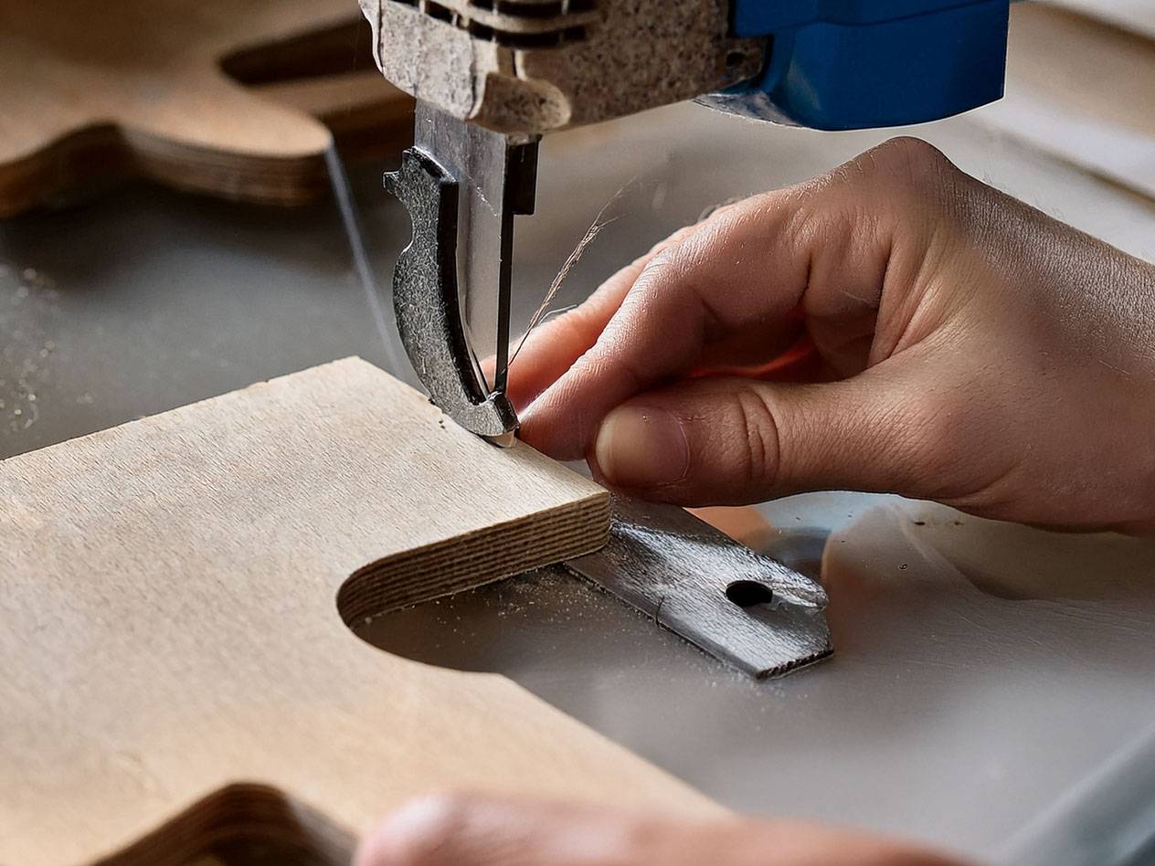 Houten stukken en elektrische zaag.