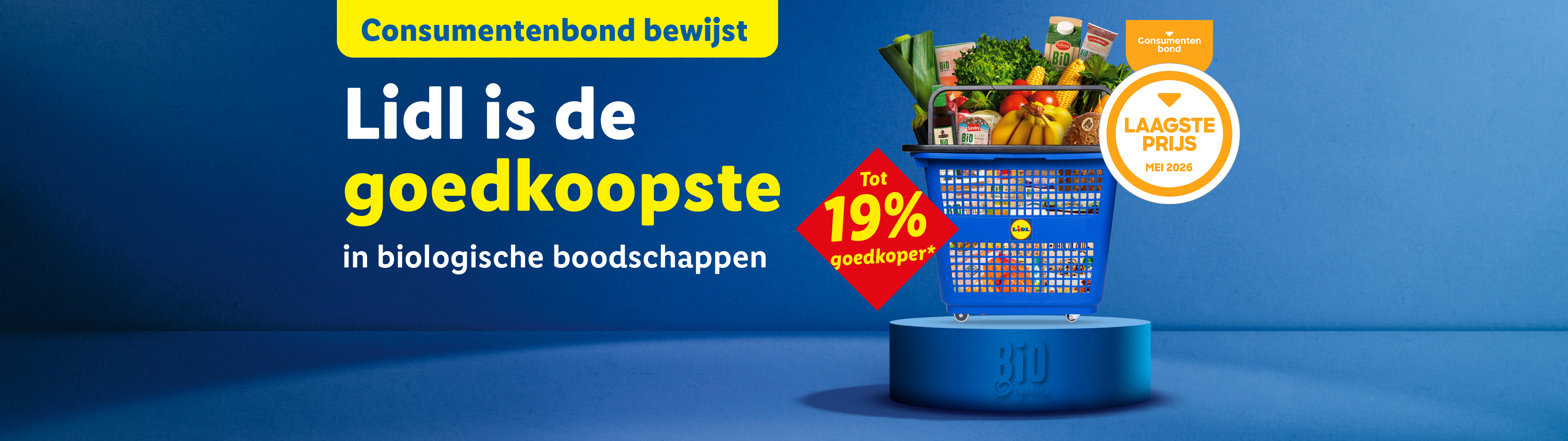 Lidl is de goedkoopste in biologische boodschappen, tot 19% goedkoper, volgens de Consumentenbond.