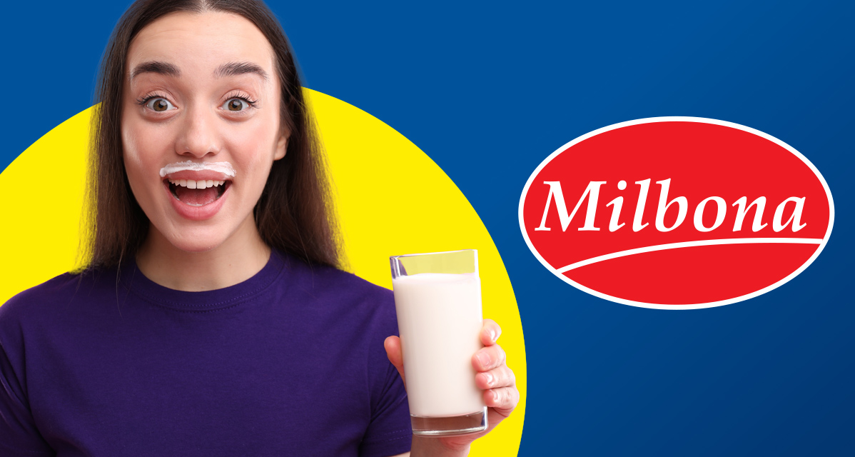 Vrouw drinkt Milbona melk.