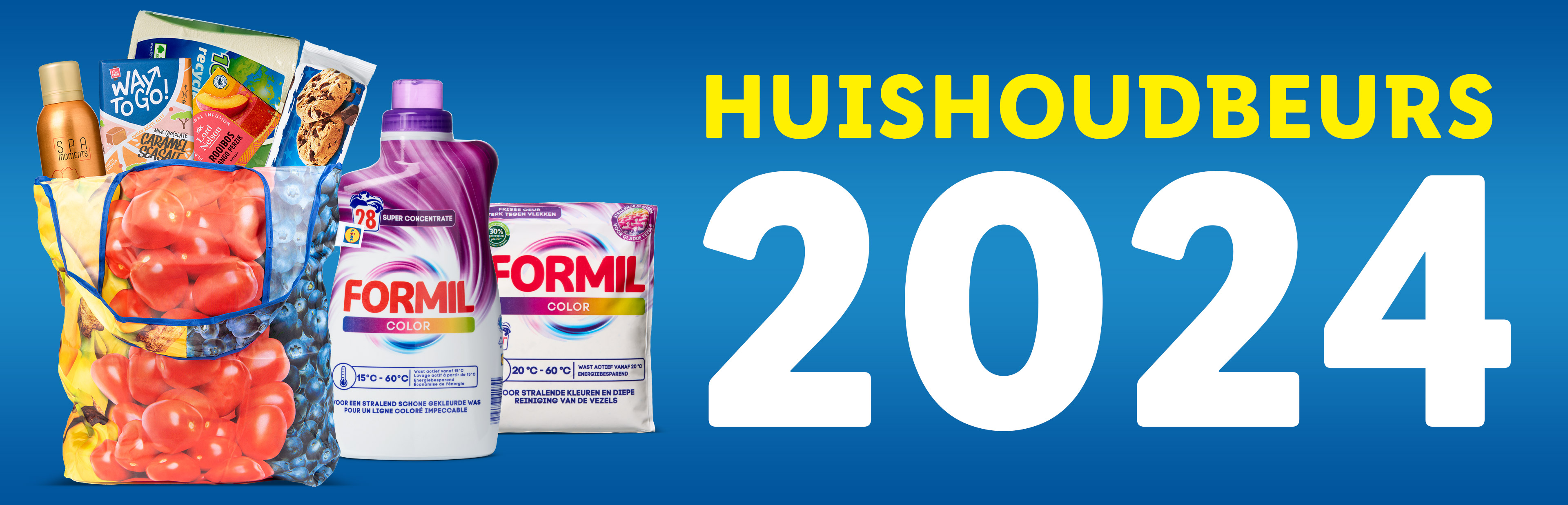 Formil wasmiddel, boodschappen en huishoudelijke artikelen voor de beurs 2024.