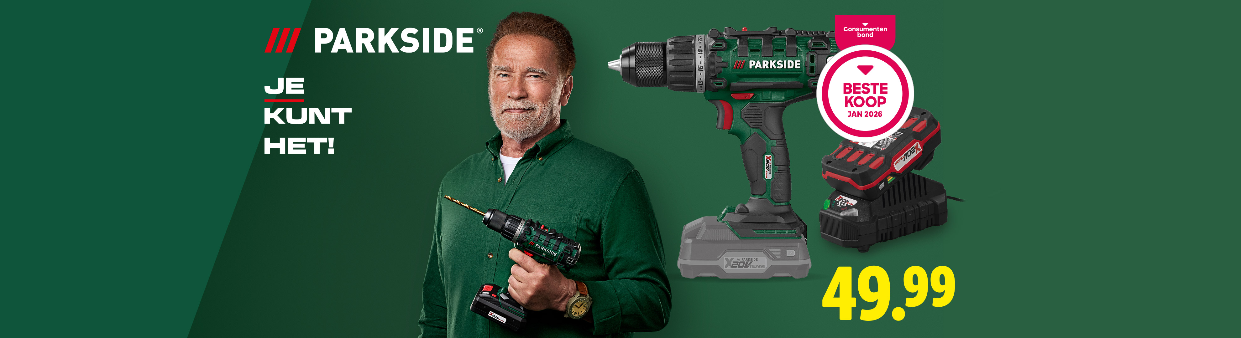 PARKSIDE Accu-schroefboormachine Beste Koop Consumentenbond 2026. Voor €49.99